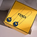 FENDI 26S FF LOGO THREADER EARRINGS IN NAVY BLUE RESIN AND GOLD TONE METAL 634941
