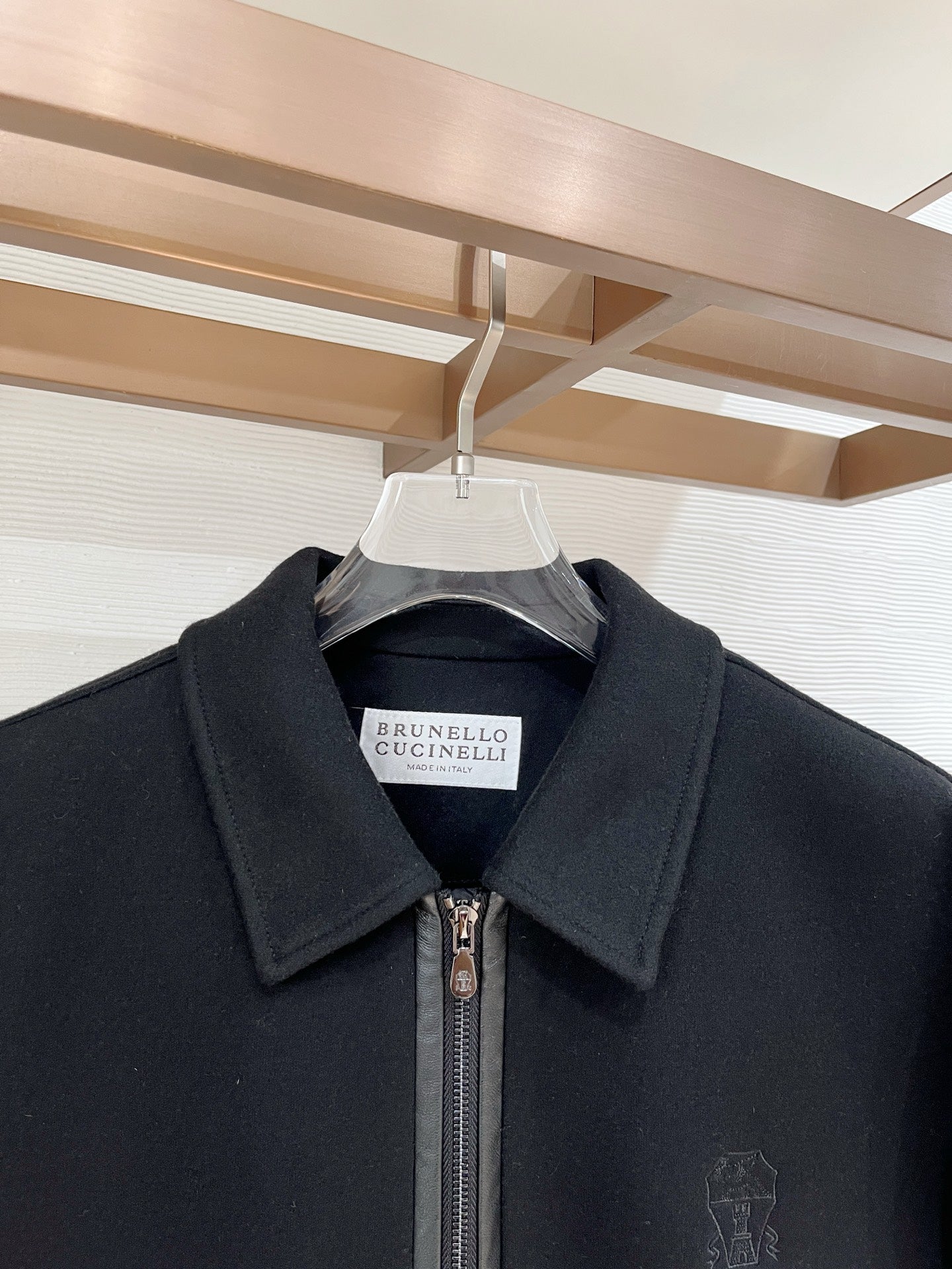 BRUNELLO CUCINELLI BLACK WOOL ZIP-FASTENING JACKET