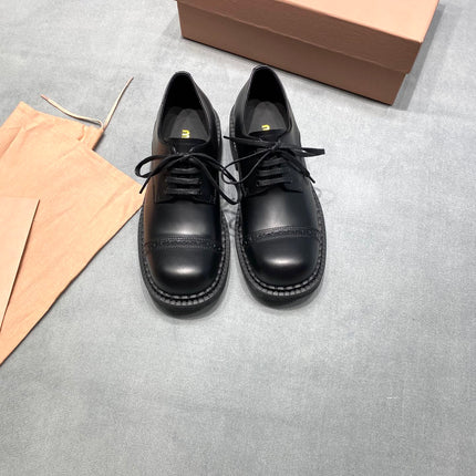 MIUMIU 26S LACE-UP LOAFERS IN BLACK SHINY CALFSKIN