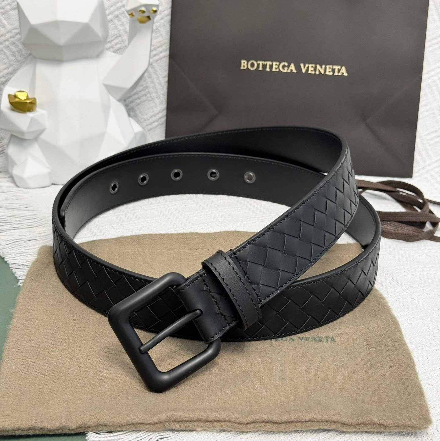 BV BELT 3.5CM IN BLACK CALFSKIN BLACK HARDWARE