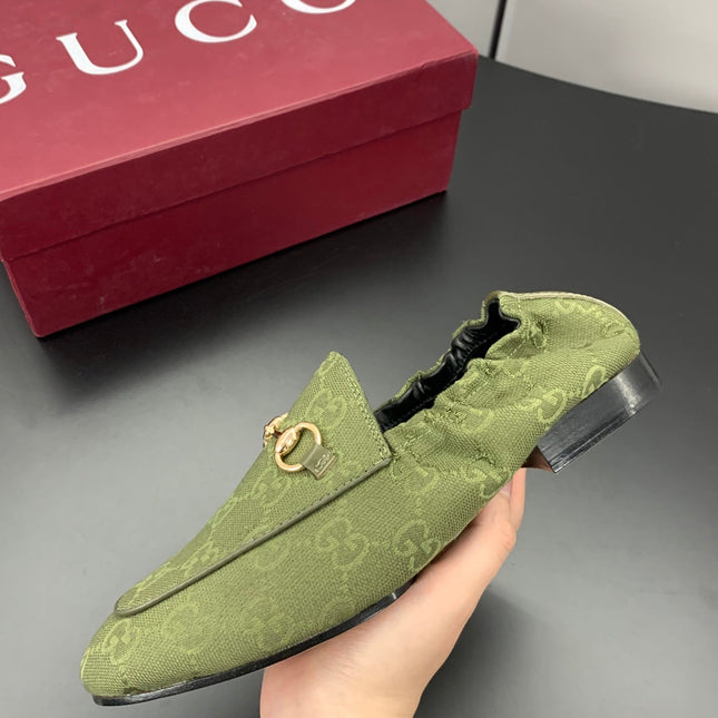 GUCCI 26S LOAFERS IN MOSS GREEN CANVAS