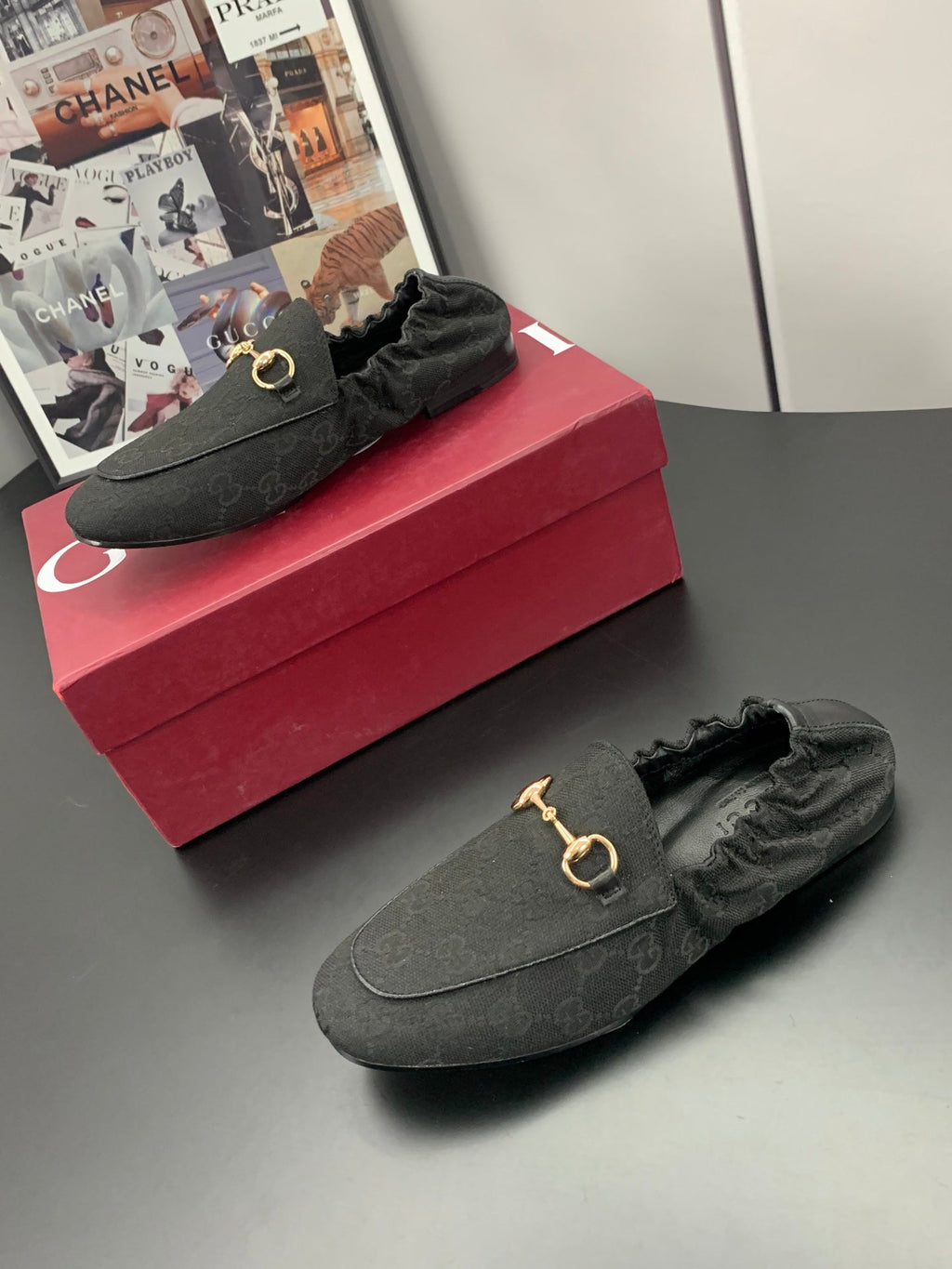GUCCI 26S LOAFERS IN BLACK CANVAS