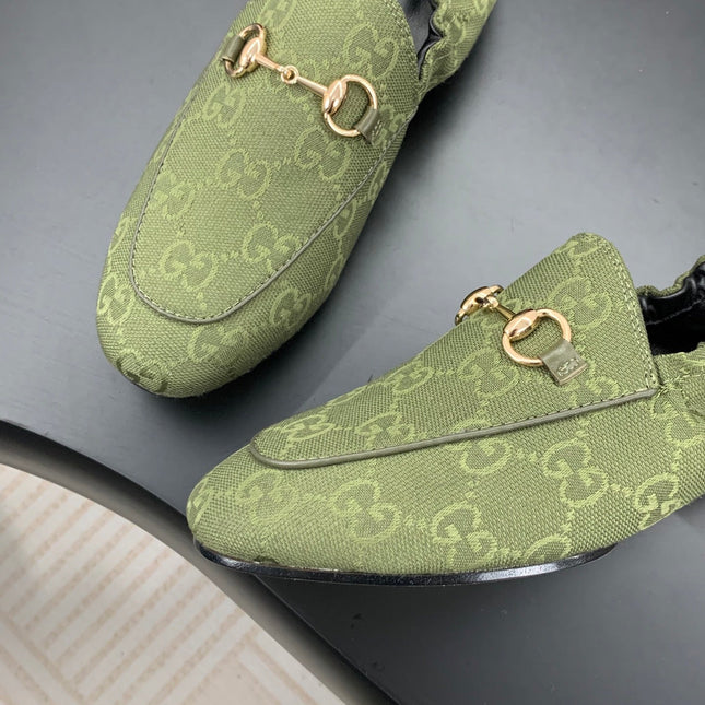 GUCCI 26S LOAFERS IN MOSS GREEN CANVAS