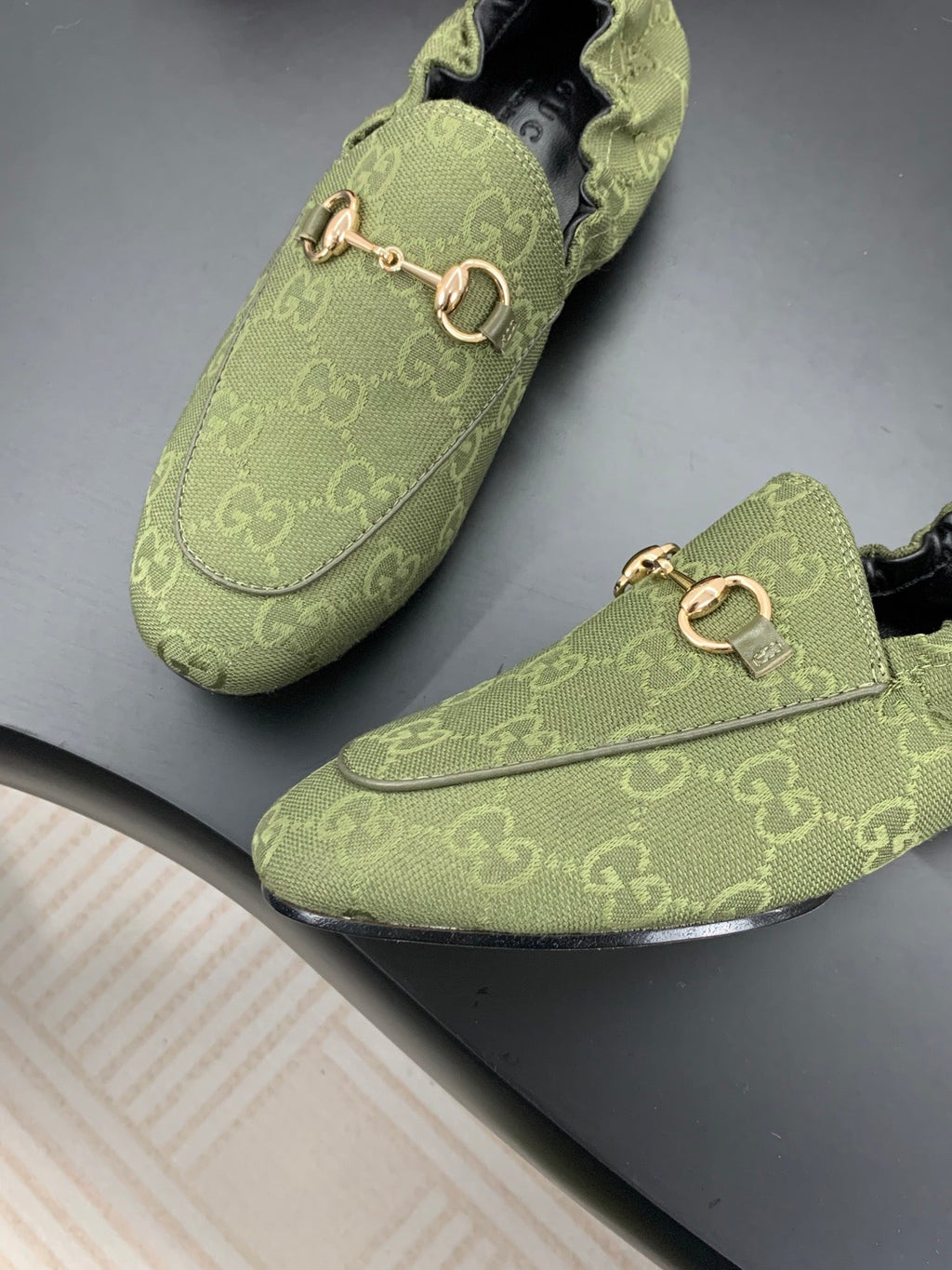 GUCCI 26S LOAFERS IN MOSS GREEN CANVAS