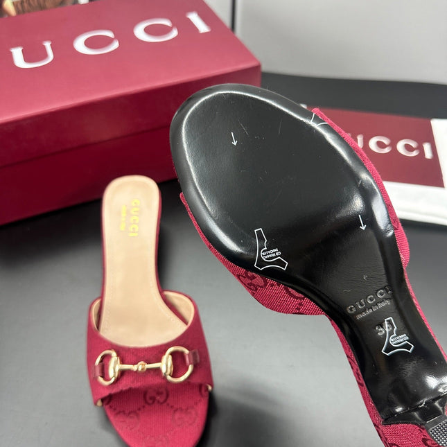 GUCCI 26S HIGH-HEELED SANDALS 50 MM IN RED CANVAS