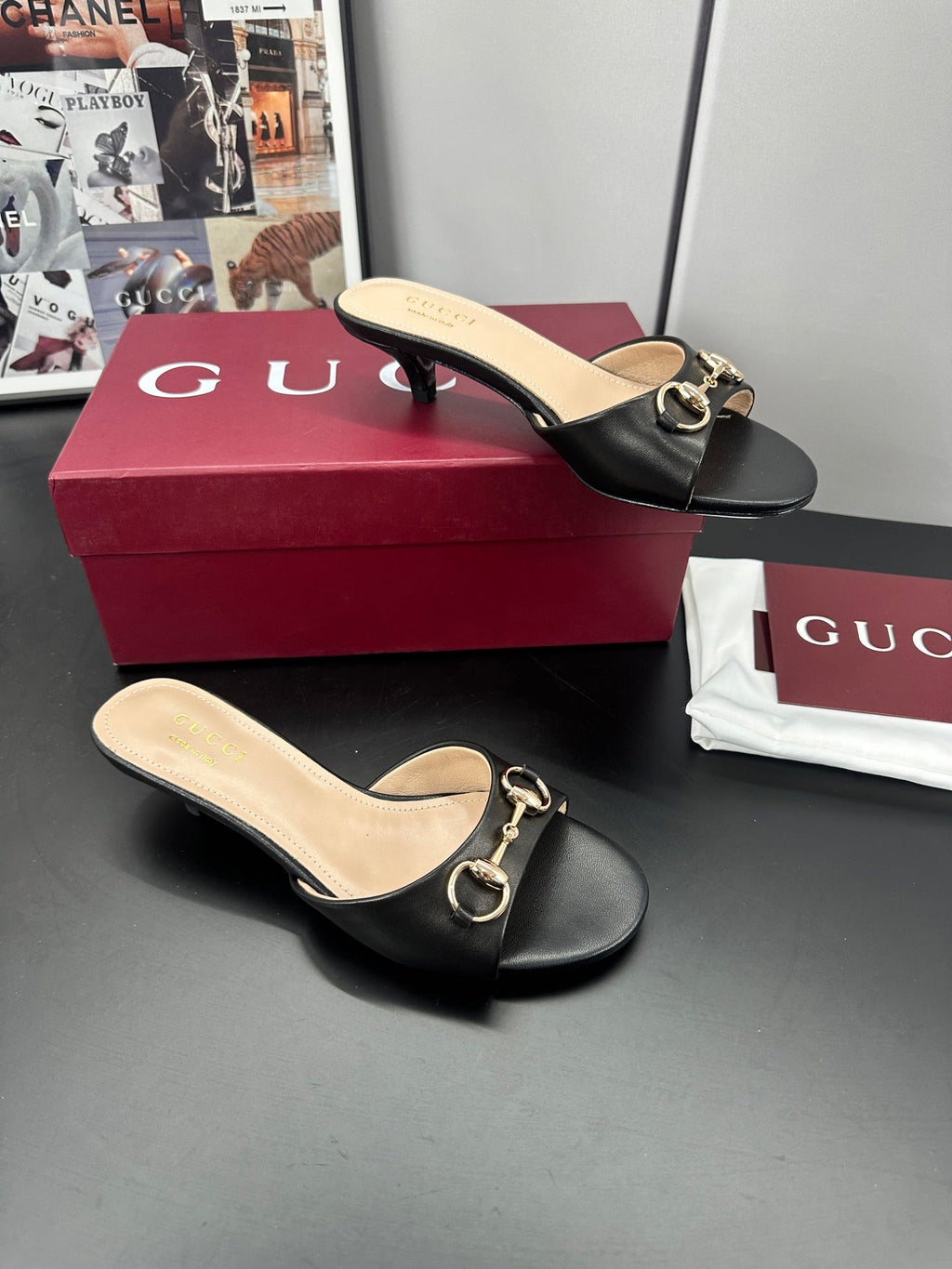 GUCCI 26S HIGH-HEELED SANDALS 50 MM IN BLACK CALFSKIN