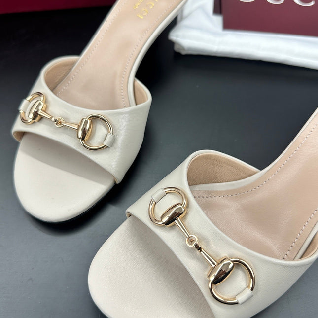 GUCCI 26S HIGH-HEELED SANDALS 50 MM IN CREAM WHITE CALFSKIN