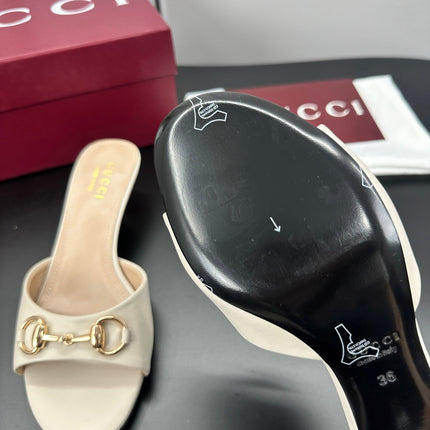 GUCCI 26S HIGH-HEELED SANDALS 50 MM IN CREAM WHITE CALFSKIN