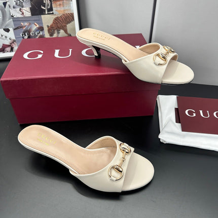 GUCCI 26S HIGH-HEELED SANDALS 50 MM IN CREAM WHITE CALFSKIN