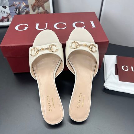 GUCCI 26S HIGH-HEELED SANDALS 50 MM IN CREAM WHITE CALFSKIN