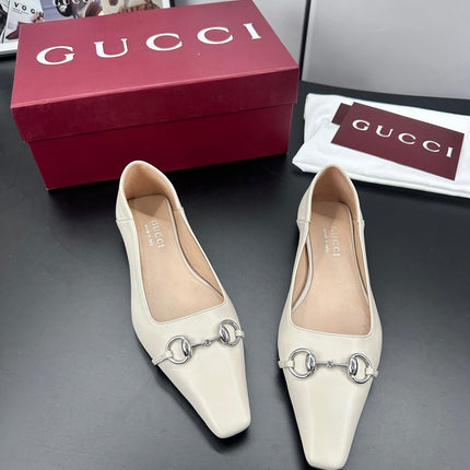 GUCCI 26S VITTORIA BALLERINA SHOES IN CREAM WHITE CALFSKIN