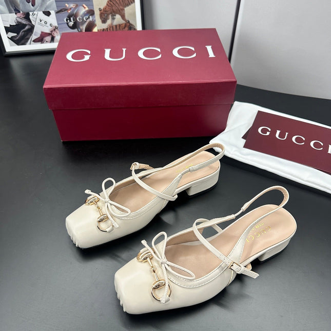 GUCCI 26S SLINGBACK 25 MM IN CREAM WHITE CALFSKIN