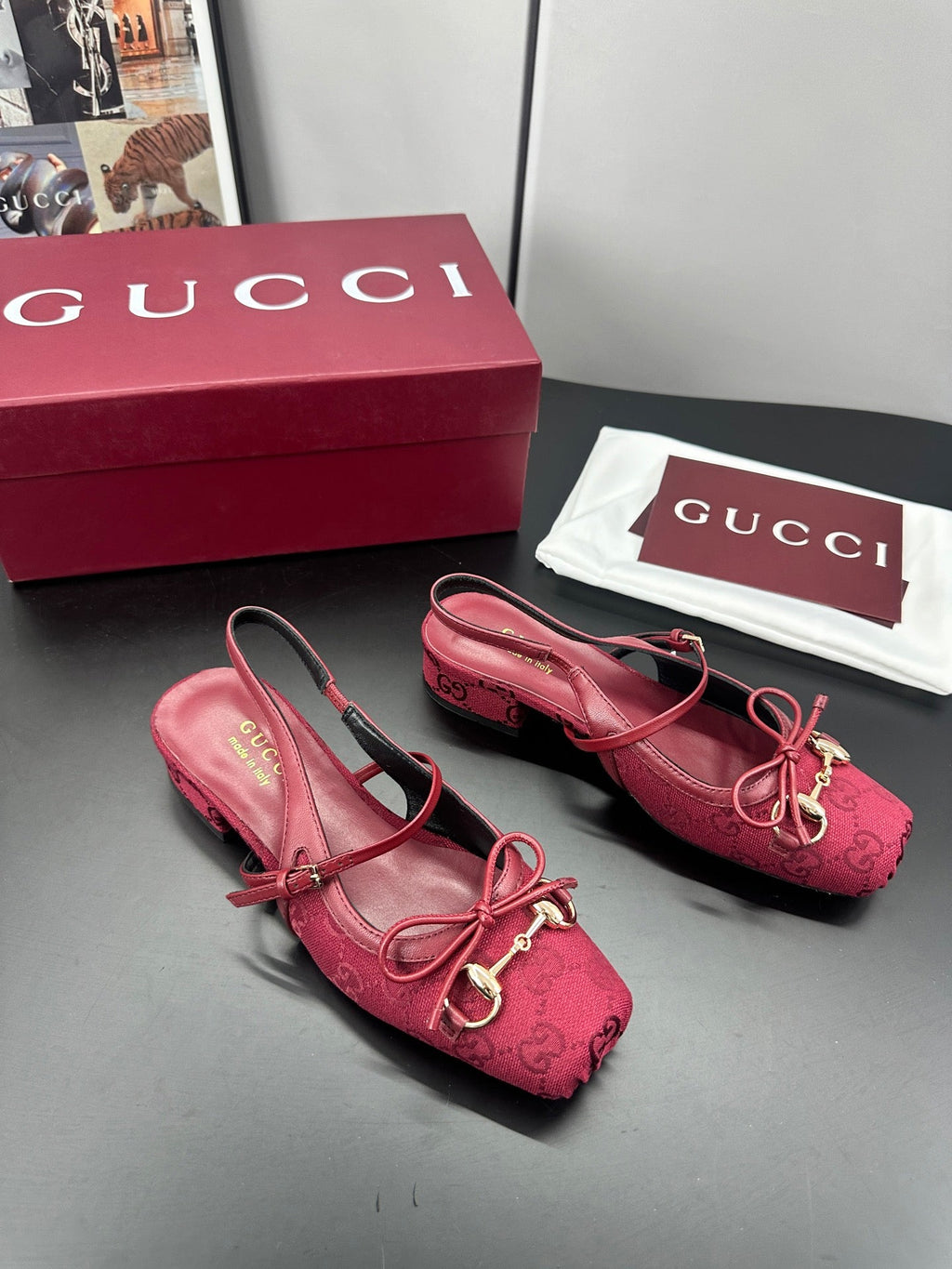 GUCCI 26S SLINGBACK 25 MM IN RED CANVAS