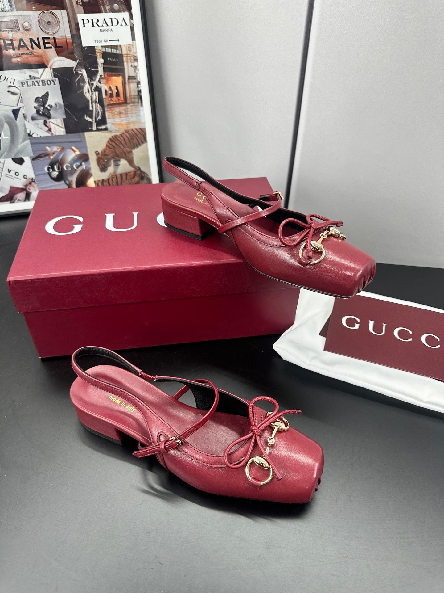 GUCCI 26S SLINGBACK 25 MM IN RED CALFSKIN