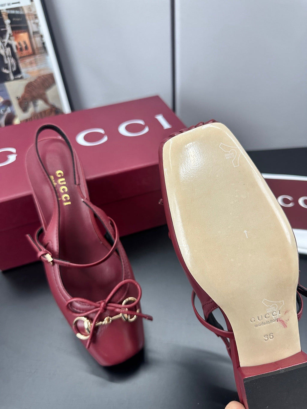 GUCCI 26S SLINGBACK 25 MM IN RED CALFSKIN