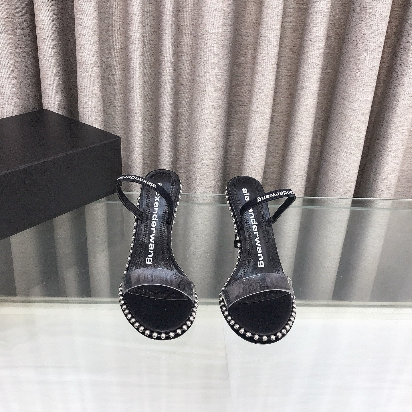 RHODES NOVA HIGH HEELS IN PVC STRAP AND BLACK CALFSKIN