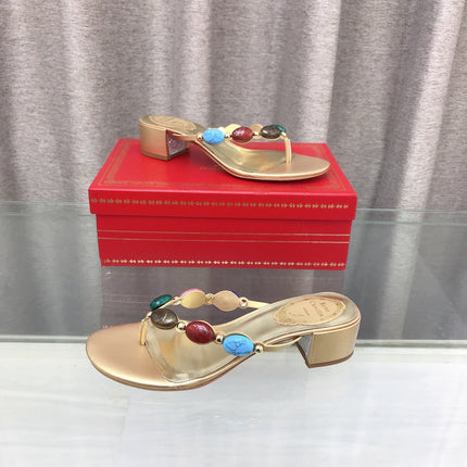 RENE CAOVILLA 26S THONG SANDALS 45 MM IN LIGHT GOLD LAMBSKIN