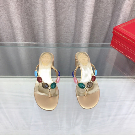 RENE CAOVILLA 26S THONG SANDALS 45 MM IN LIGHT GOLD LAMBSKIN