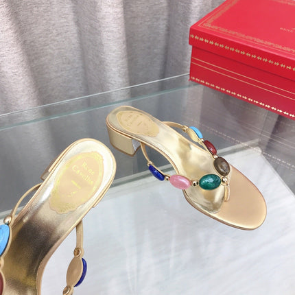 RENE CAOVILLA 26S THONG SANDALS 45 MM IN LIGHT GOLD LAMBSKIN