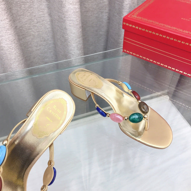 RENE CAOVILLA 26S THONG SANDALS 45 MM IN LIGHT GOLD LAMBSKIN