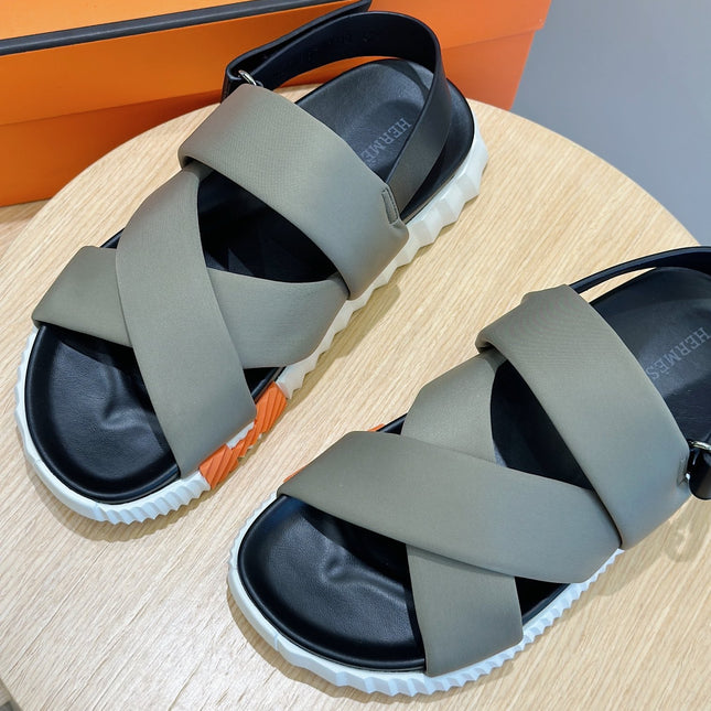 HM ELECTRIC SANDAL MOSS FABRIC AND CALFSKIN