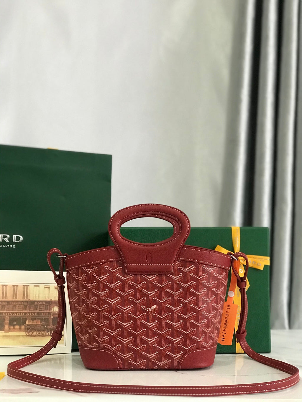 GOYA 26S BELUGA MINI BAG 23MM IN DARK RED GOYARDINE CANVAS AND CALFSKIN