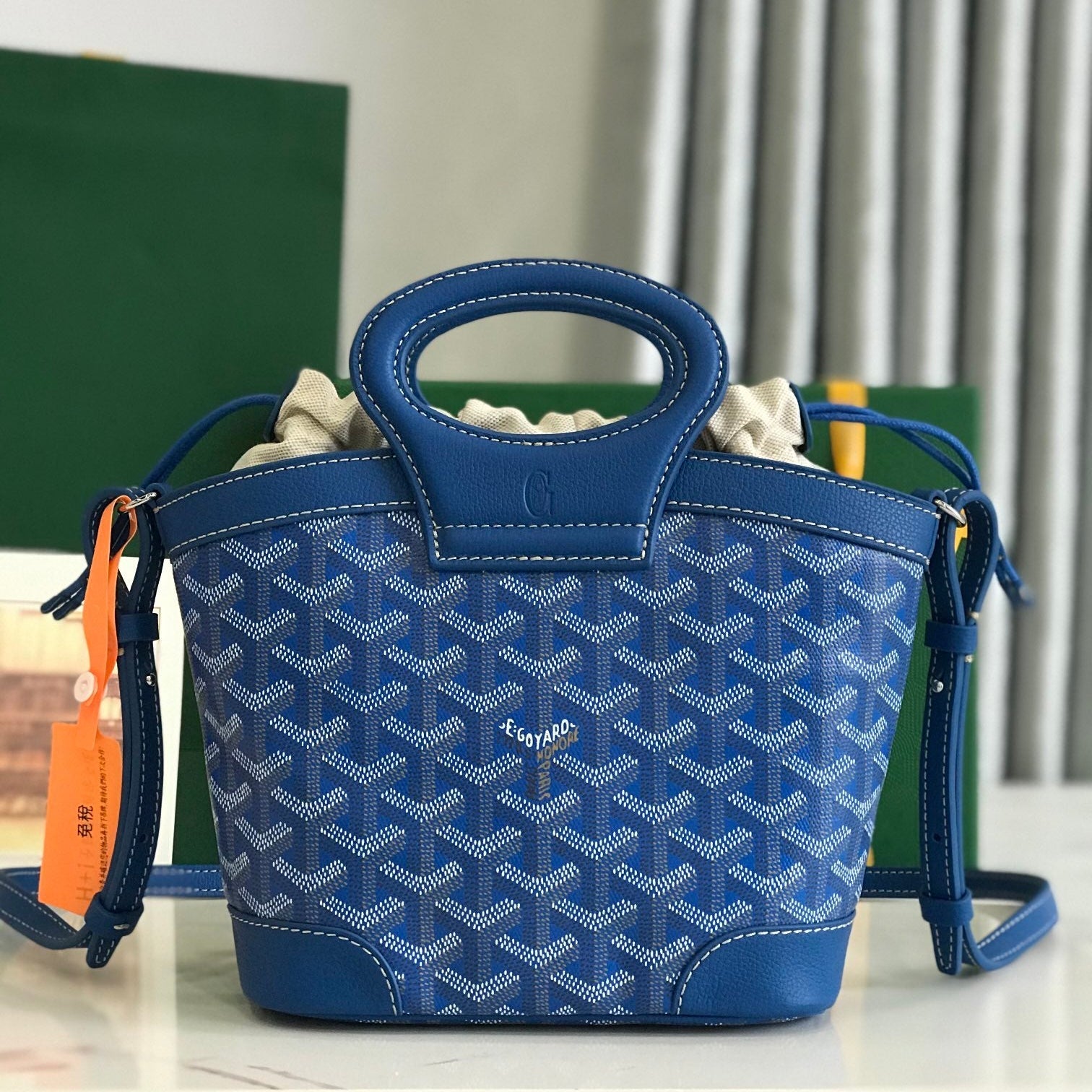 GOYA 26S BELUGA MINI BAG 23MM IN BLUE GOYARDINE CANVAS AND CALFSKIN