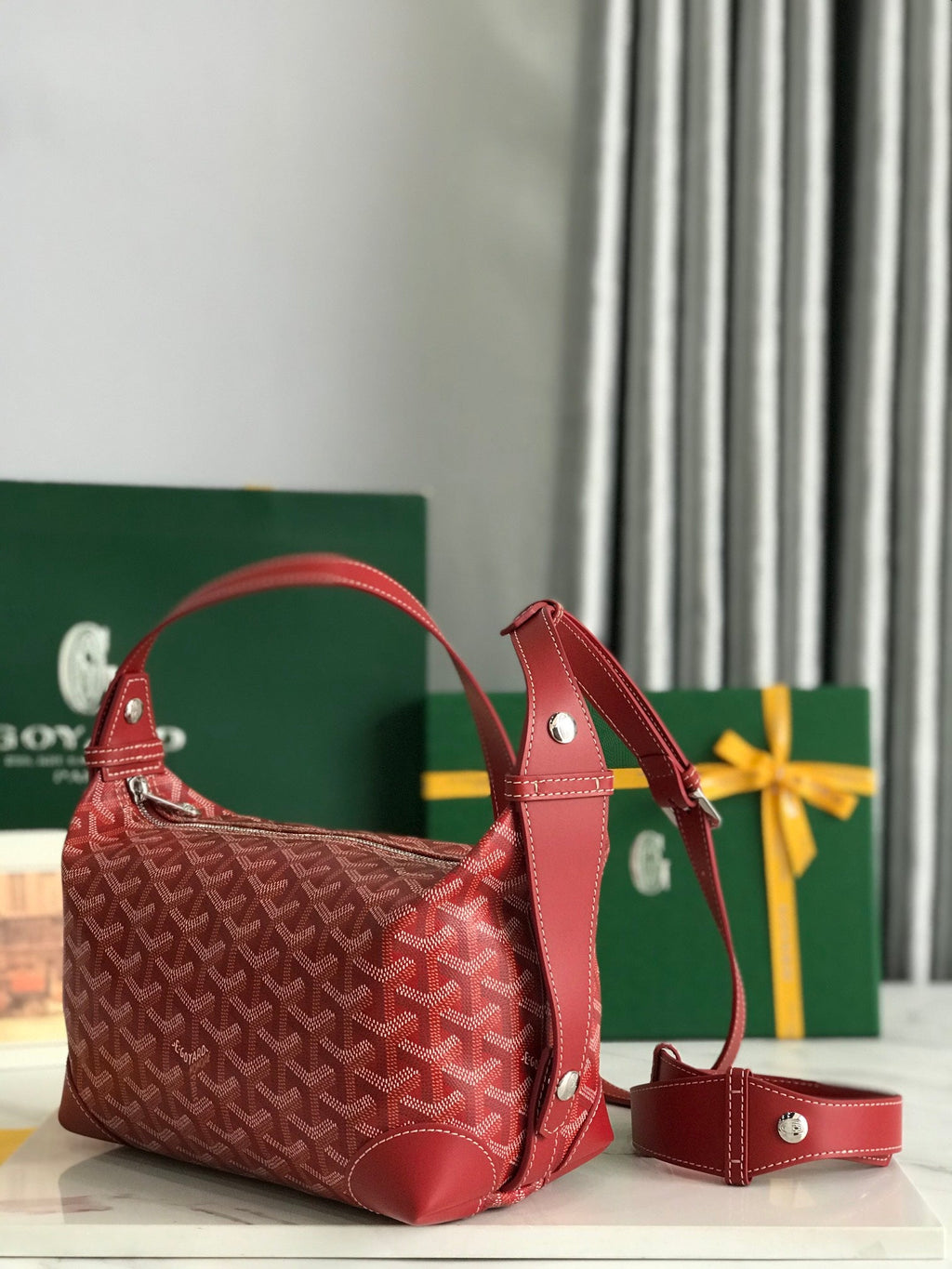GOYA 26S BOEING 25MM IN DARK RED GOYARDINE CANVAS AND CALFSKIN
