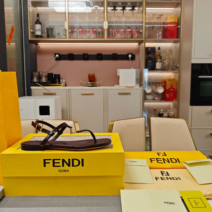 FENDI 26S FLIP-FLOP SANDALS IN CHOCOLATE BROWN CALFSKIN