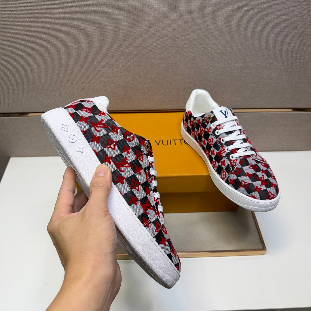 LV TRAINER BLACK MIX RED AND GREY DAMIER BREATHABLE FABRIC