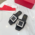 VIV' BY THE SEA MULES IN BLACK CALFSKIN CRYSTAL BUCKLE
