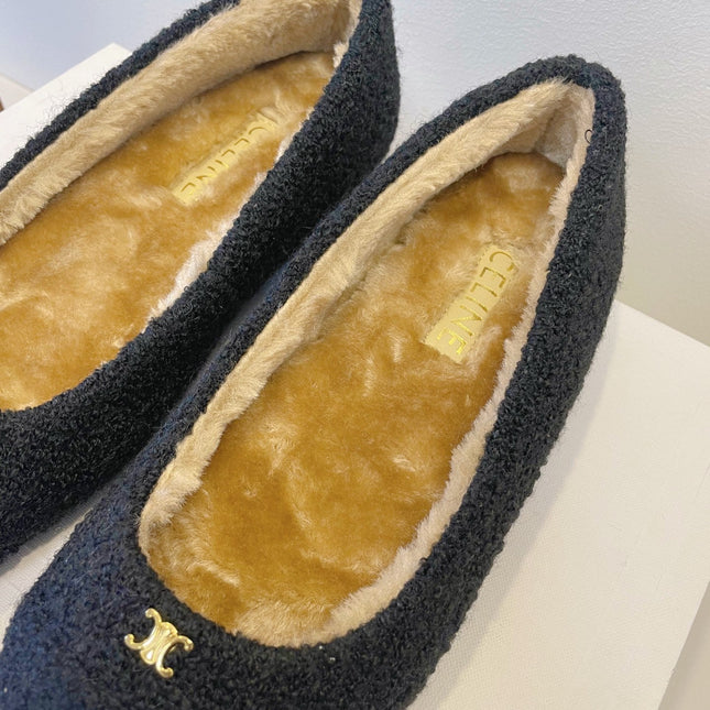 CELINE 26S FLAT SHOES IN BLACK WOOL