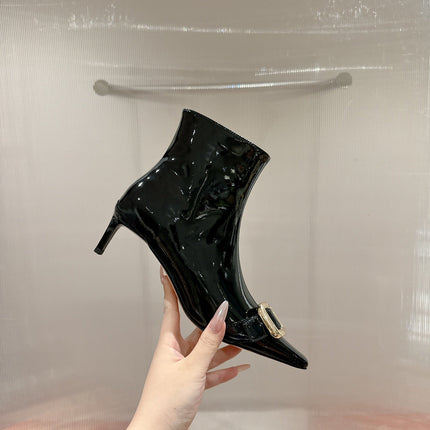 VIV CANARD ANKLE BOOTS IN BLACK PATENT CALFSKIN