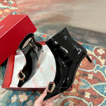 VIV CANARD ANKLE BOOTS IN BLACK PATENT CALFSKIN