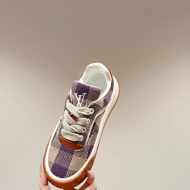 LV 26S PLAID SNEAKERS IN BEIGE MIX PURPLE FABRIC