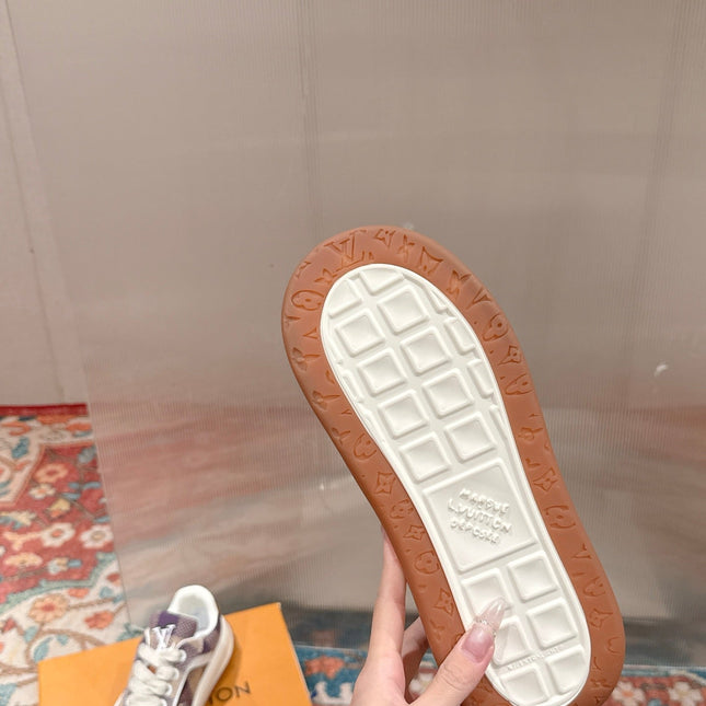 LV 26S PLAID SNEAKERS IN BEIGE MIX PURPLE FABRIC