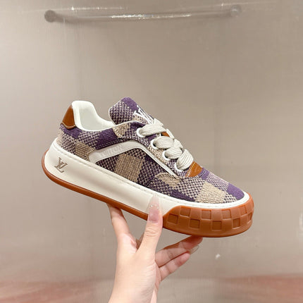 LV 26S PLAID SNEAKERS IN BEIGE MIX PURPLE FABRIC