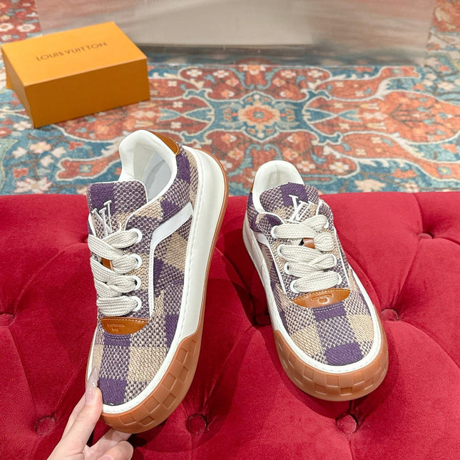 LV 26S PLAID SNEAKERS IN BEIGE MIX PURPLE FABRIC