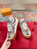 LV 26S PLAID SNEAKERS IN BEIGE MIX PURPLE FABRIC