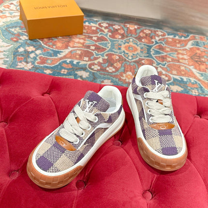 LV 26S PLAID SNEAKERS IN BEIGE MIX PURPLE FABRIC