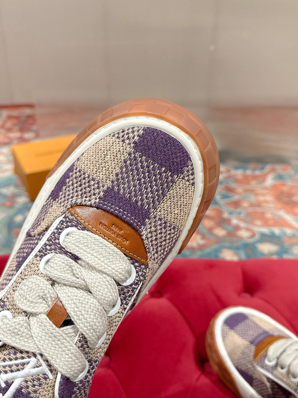 LV 26S PLAID SNEAKERS IN BEIGE MIX PURPLE FABRIC
