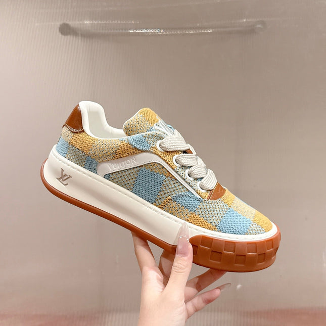 LV 26S PLAID SNEAKERS IN YELLOW MIX SKY BLUE FABRIC