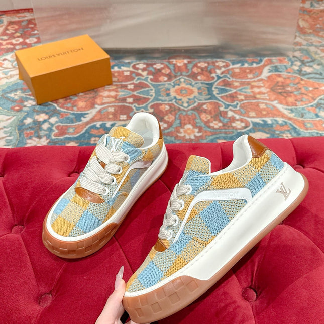 LV 26S PLAID SNEAKERS IN YELLOW MIX SKY BLUE FABRIC