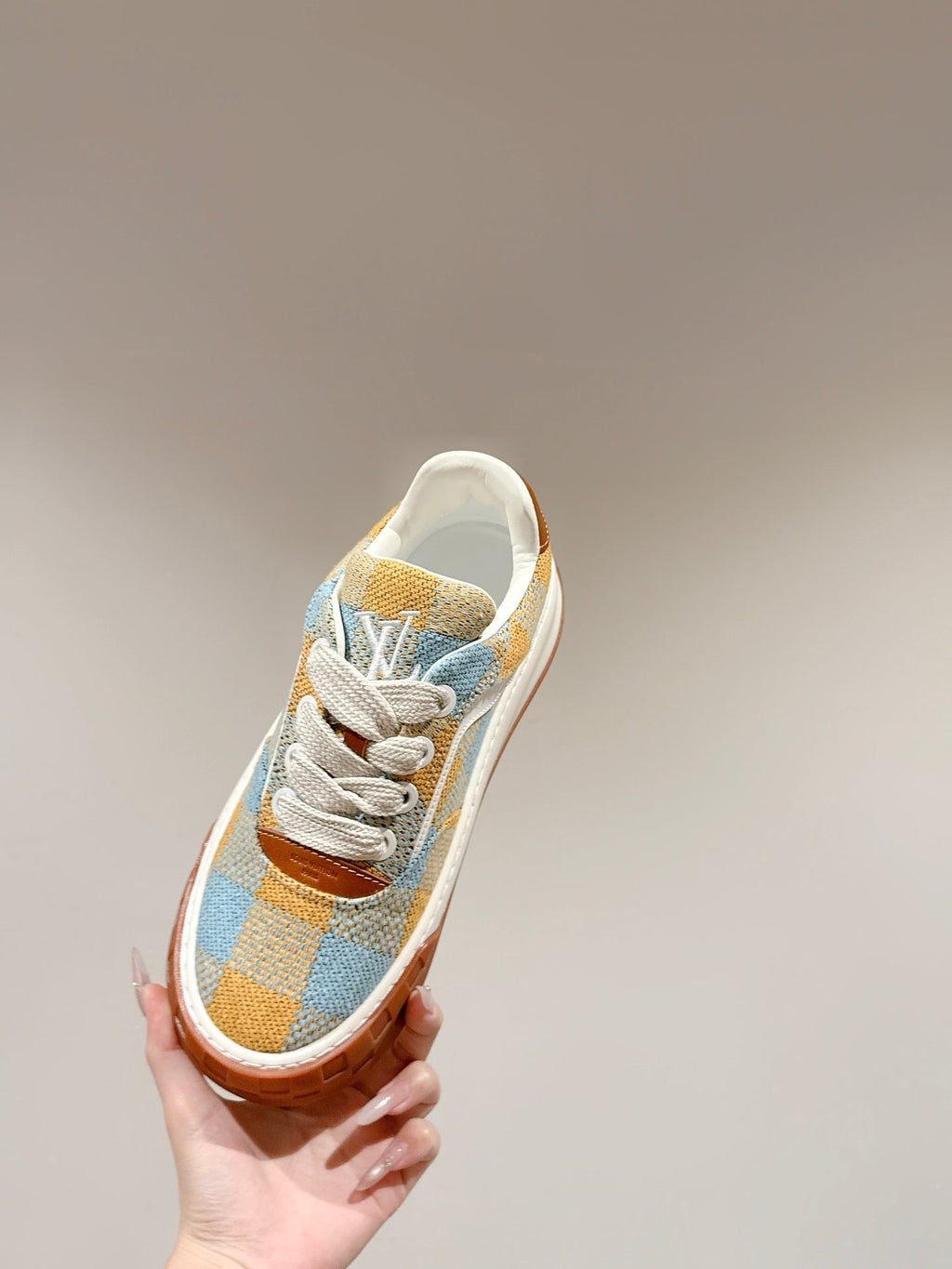 LV 26S PLAID SNEAKERS IN YELLOW MIX SKY BLUE FABRIC