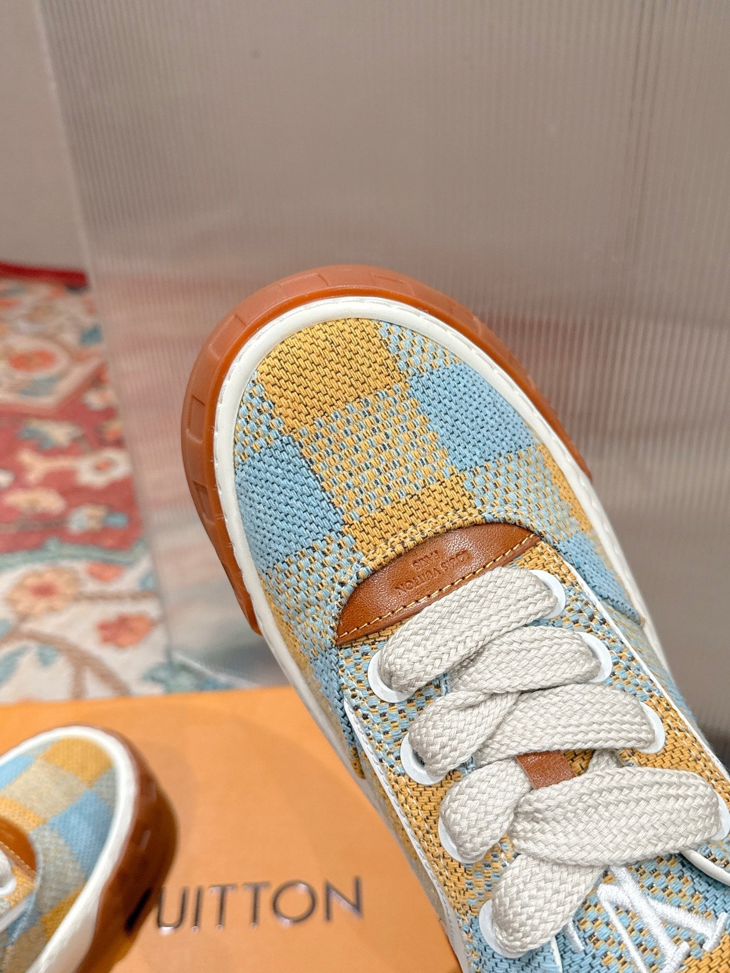 LV 26S PLAID SNEAKERS IN YELLOW MIX SKY BLUE FABRIC