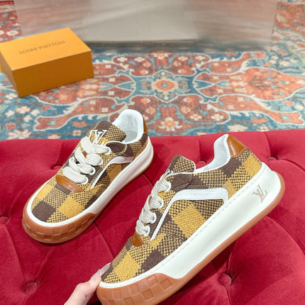 LV 26S PLAID SNEAKERS IN BROWN MIX YELLOW FABRIC