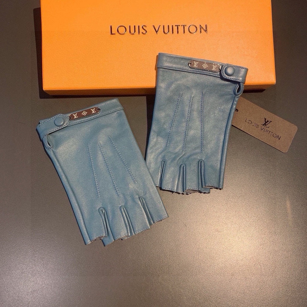 FINGERLESS GLOVES IN BLUE GREEN LAMBSKIN 453647