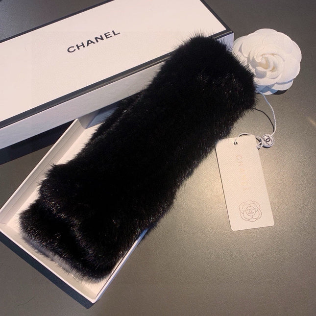 FINGERLESS GLOVES IN BLACK RABBIT FUR 462279