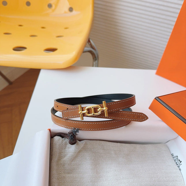 HM REVERSIBLE ANCRE KIT 13MM BELT IN BROWN CALFSKIN GOLD-TONE HARDWARE