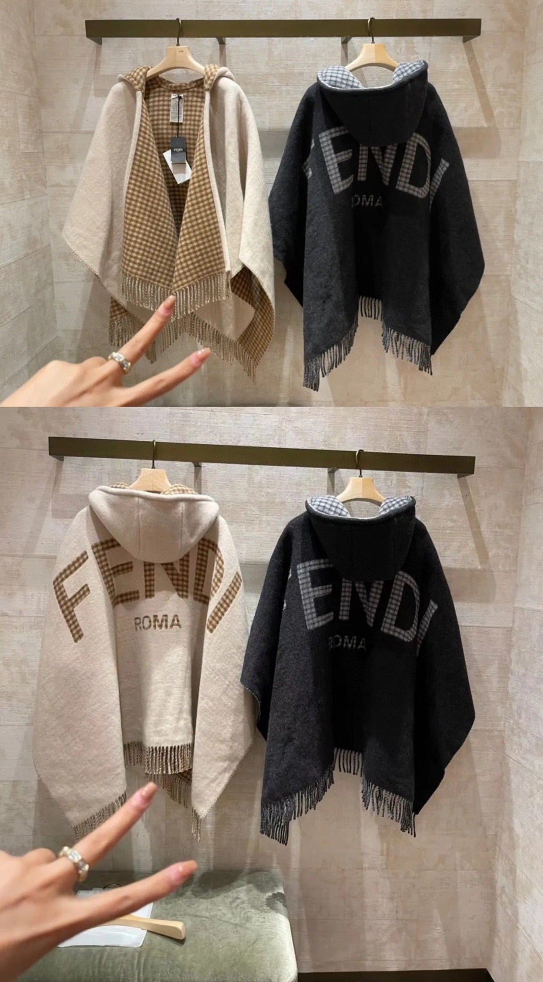 FF PONCHO 160 CM IN BEIGE CASHMERE AND WOOL